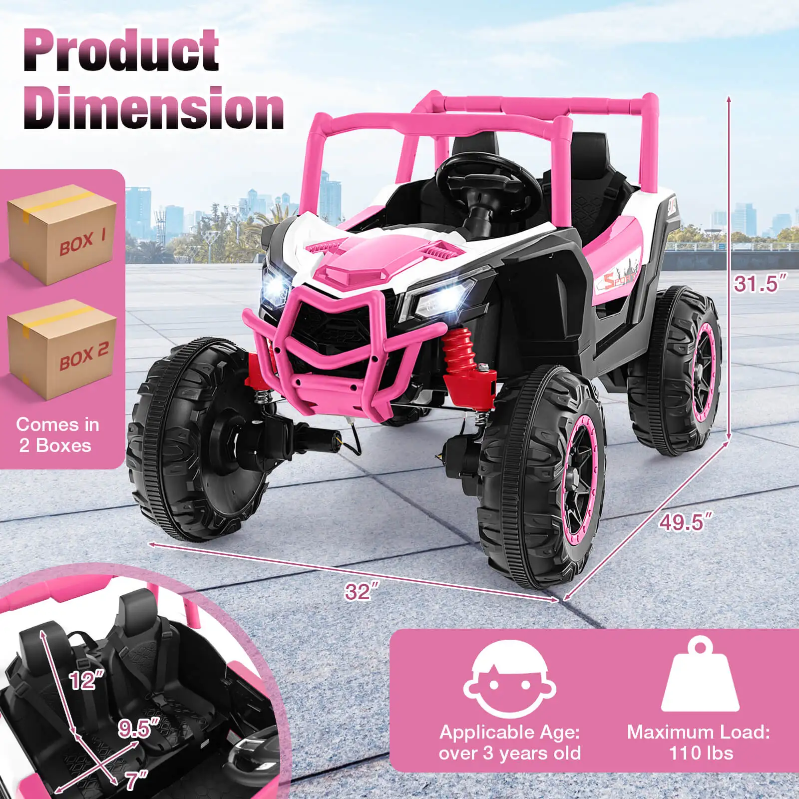 24V Kids Ride on UTV w/ 4 x 100W Powerful Engine Remote Control High/Low Speed