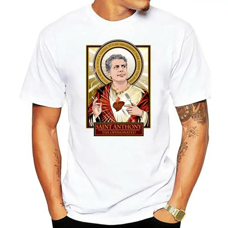 Saint Anthony Bourdain The animonated T Shirt pria katun hitam dibuat di AS untuk pemuda kaus usia menengah