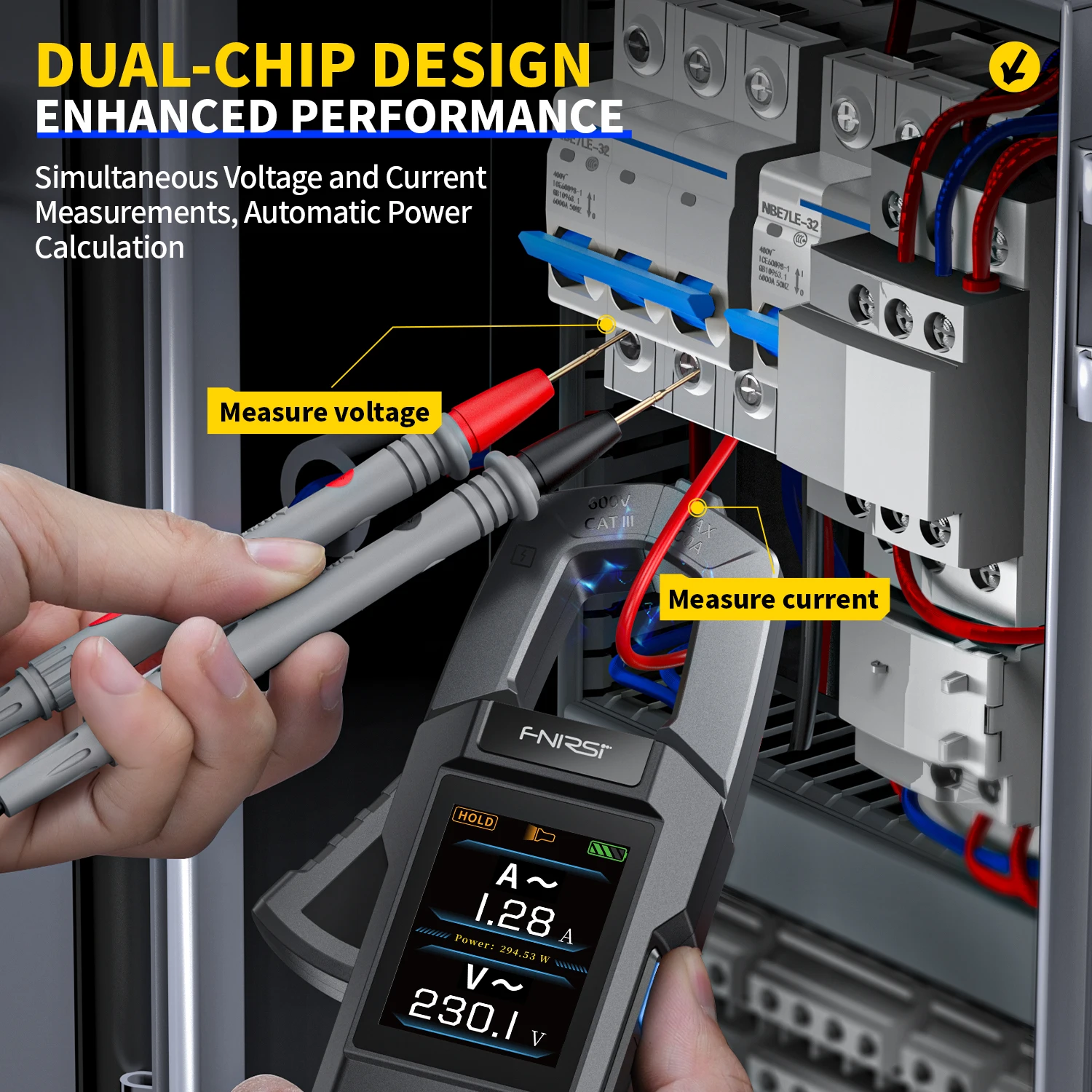 FNIRSI DMC-100 مقياس متعدد من نوع المشبك التلقائي الذكي عالي الدقة مقياس التيار الكهربائي مع مسبار درجة الحرارة