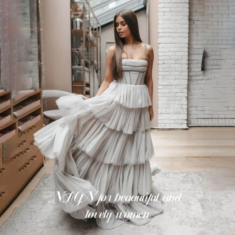 

NFYN Elegant Prom Dress Strapless Spaghetti Straps Prom Gown A-Line Pleated Chic Woman Evening Dress robes de soirée Customized