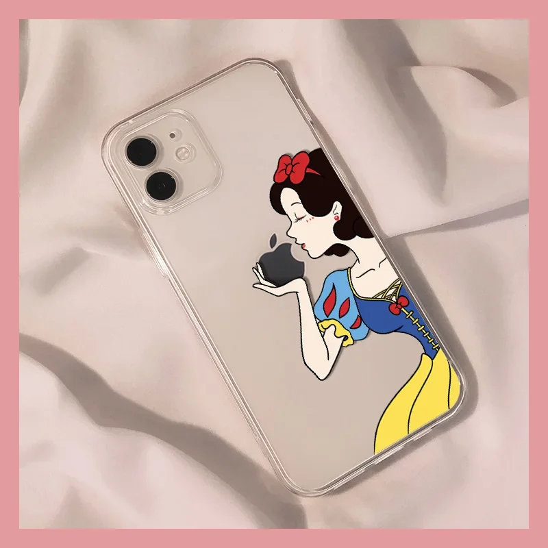 Disney Clear Snow White Phone Case For iPhone 15 14 11 12 13 Mini Pro MAX Mini 7 8 Plus XR XS SE Alice Soft Silicone Cover Funda