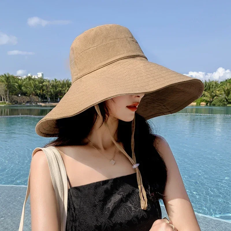 

2024 New Spring and Summer Foldable Travel Sun Hat Solid Color Casual Fisherman Hat Japan and South Korea Big Brim Hat Women's