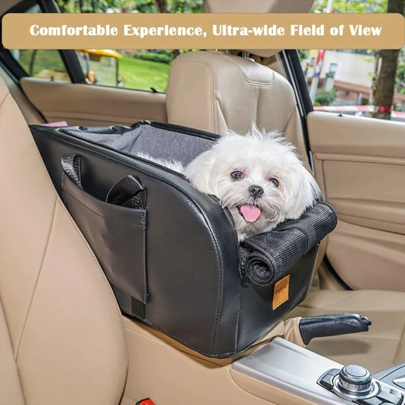 Imagem -04 - Cão de Carro para Assento Filhote de Cachorro Impulsionador para o Assento se Encaixa Pequenos Cães Removível Almofada Gancho Segurança Instala no Braço Console Transporte da Gota