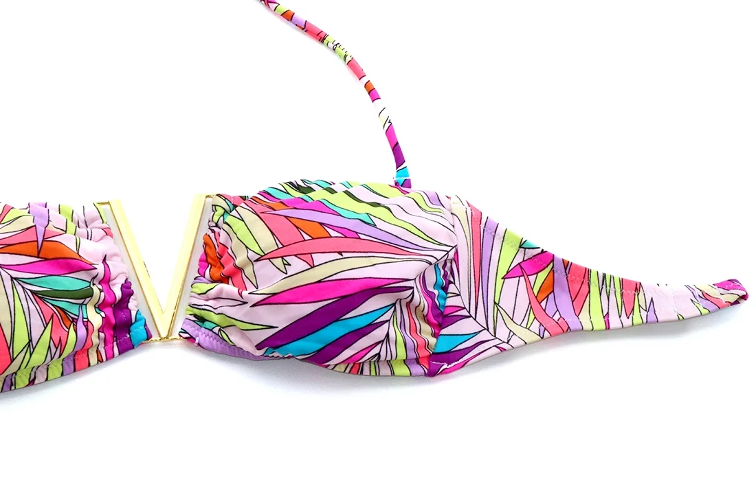 Women Swimsuit Bikinis Biquini Printing Pink Flower Bikini Set flouncing Brazilian Girl Swimwear Bathing Suit Maillot De Bain