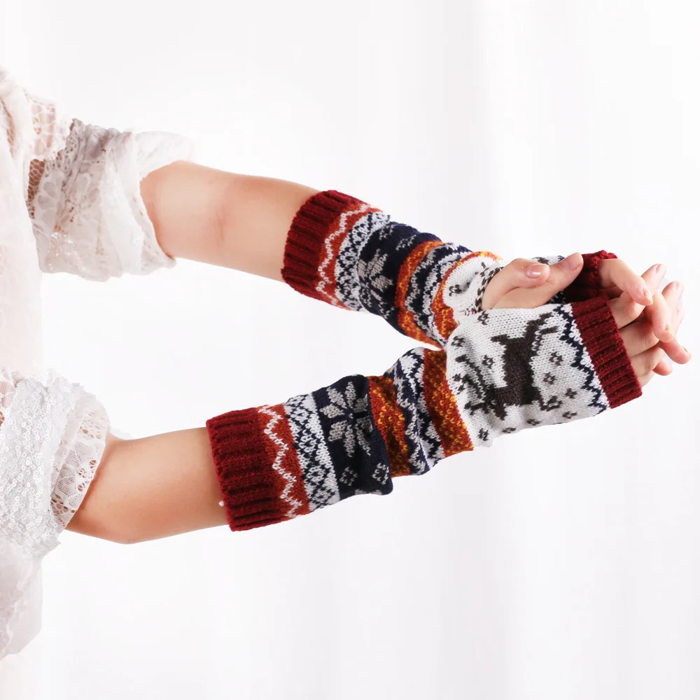 Christmas Women's Knit Arm Sleeves Japanese Harajuku Kawaii Arm Warmers Fingerless Gloves Wrist Warmers Winter Accessories
