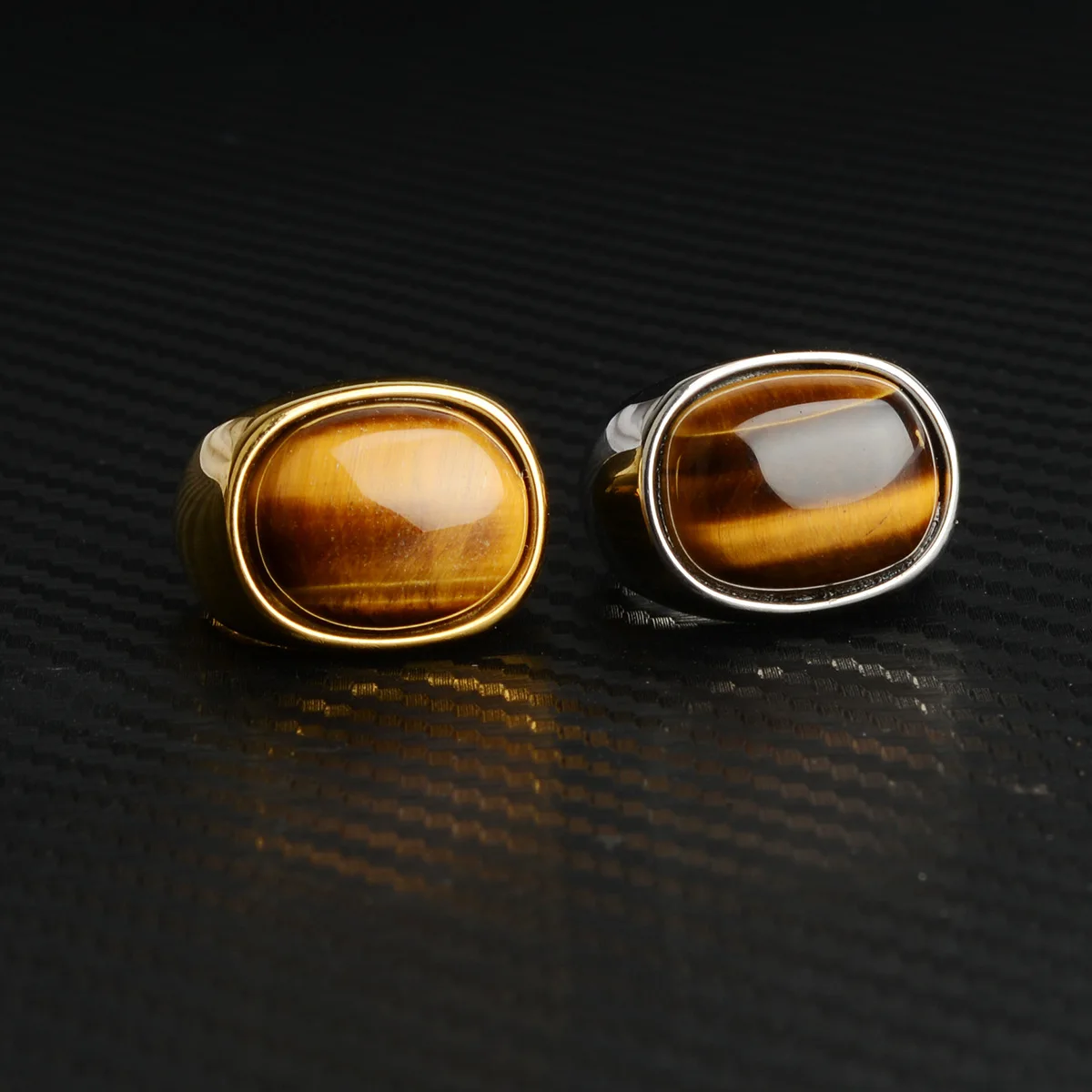 Retro Glass Tiger Eye Ring For Men Zinc Alloy Classic Fashion Designer Ring Handmade Jewelry Rock Hiphop Accessories Unisex Gift