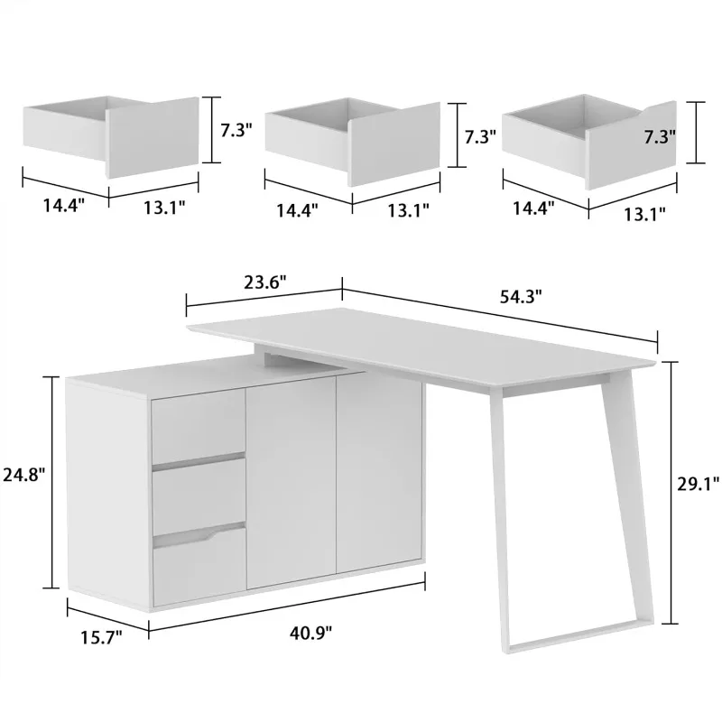 Homsee Home Office Computer Desk Corner Desk with 3 Drawers, 2 Shelves & 2 Doors, 55 Inch Large L-Shaped Study Writing Table