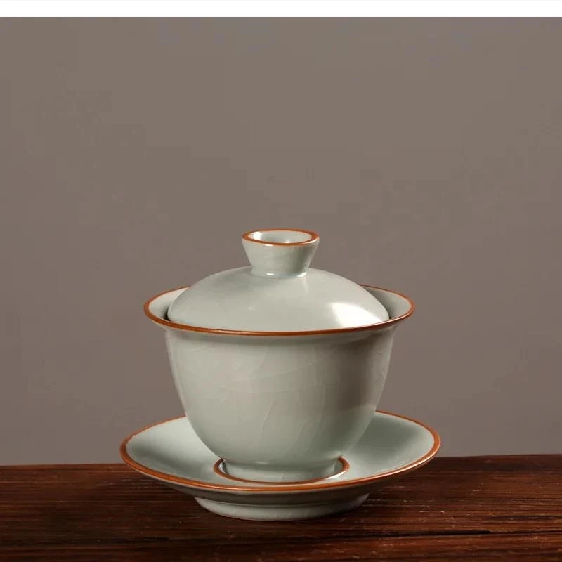 

180ml Kiln Tianqing Sancai tea Single ceramic kung set gaiwan opened ice-cracked teacup