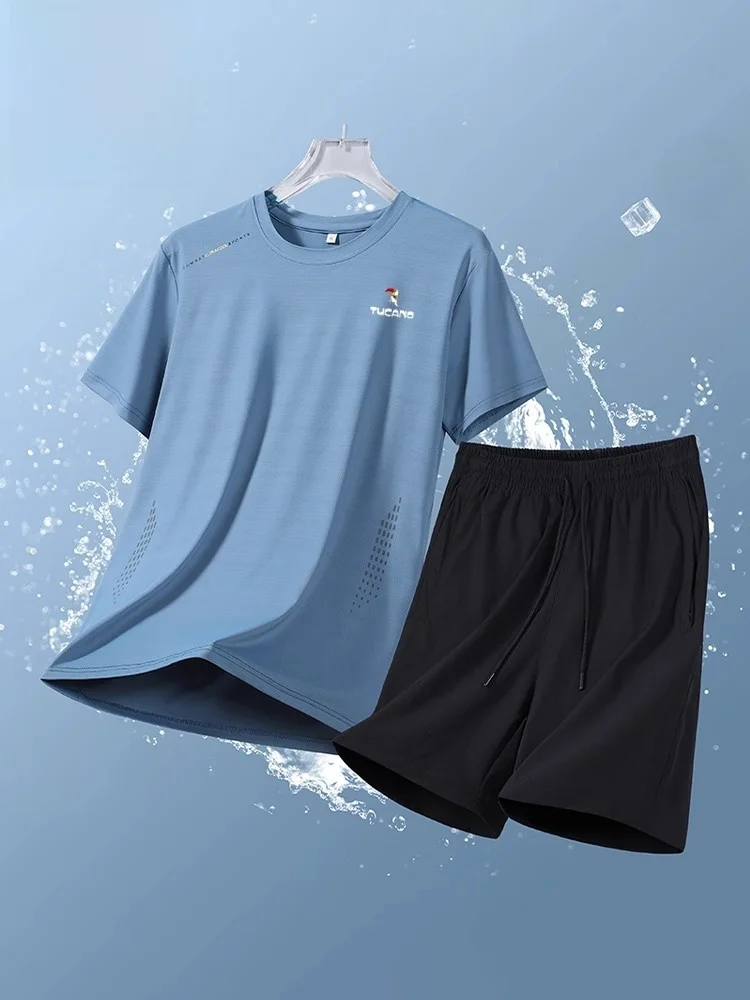 

TUCANO Summer Ice Silk Sports Set Lightweight Breathable Qui Dry Loose Fitn Men's New Casual Two-piece Set ort Sve ...