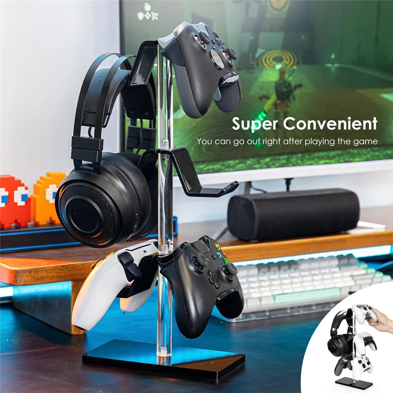 SANQ Controller Holder Headset Stand 3 Tier,Adjustable Acrylic Gaming Controller Stand For Universal Headsets And Controllers