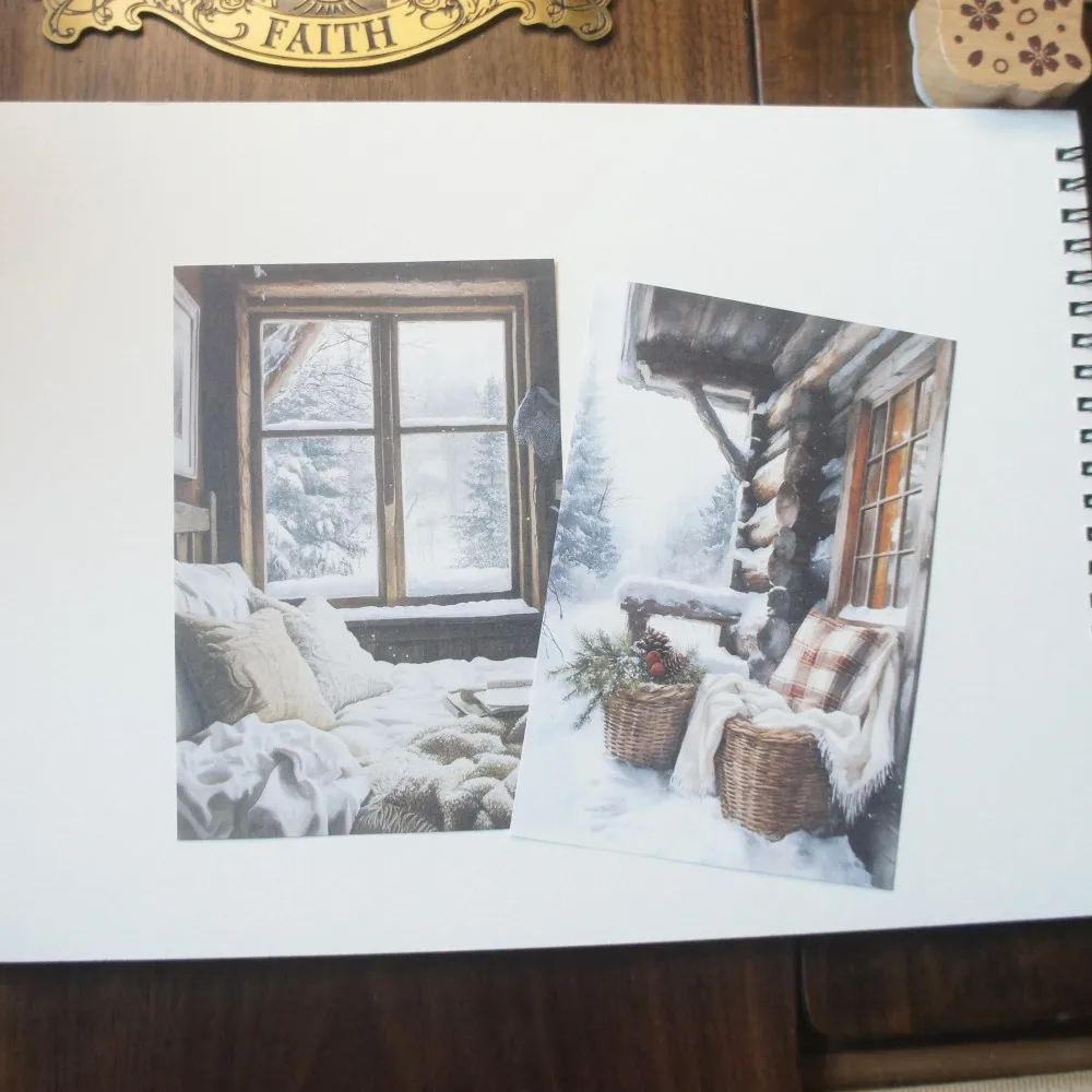 

30pcs Snowy Vacation Wooden House Painting Design Gift Decoration Paper Creative Craft Paper Scrapbooking Background DIY