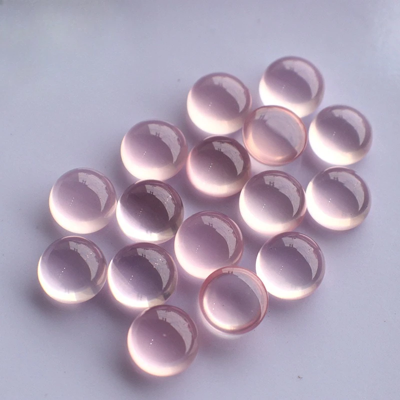 Natural Powder Crystal Round Flat Bottom Egg Surface High Quality Hibiscus Stone Ring Surface Crystal Pure and Translucent