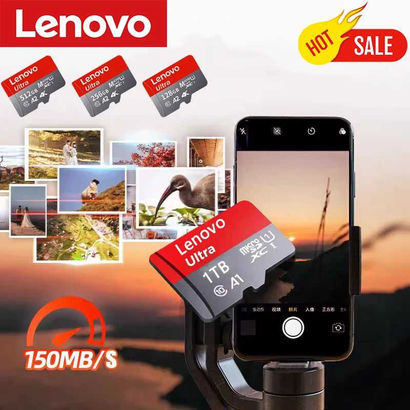 Carte mémoire Lenovo Micro SD 1TB 128GB 64GB, carte mémoire A2 A1 V30 U3, cartes flash Microsd compatibles avec le produit DJI Pocket 3