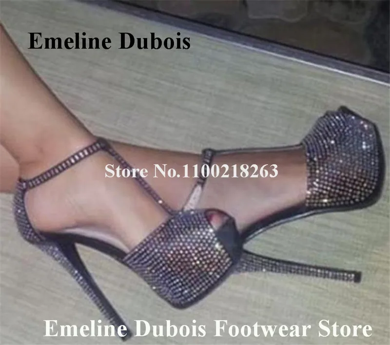 Bling Bling Rhinestones Sandals Emeline Dubois Peep Toe Shining Crystals High Platform Stiletto Heel Sandals Party Big Size Shoe