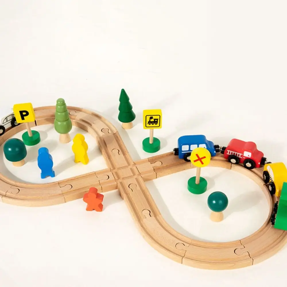 Treno in legno per bambini a forma di 8 Montaggio fai-da-te Luce di segnalazione Pista di allenamento per il pensiero Giocattolo per l'educazione precoce Giunzione