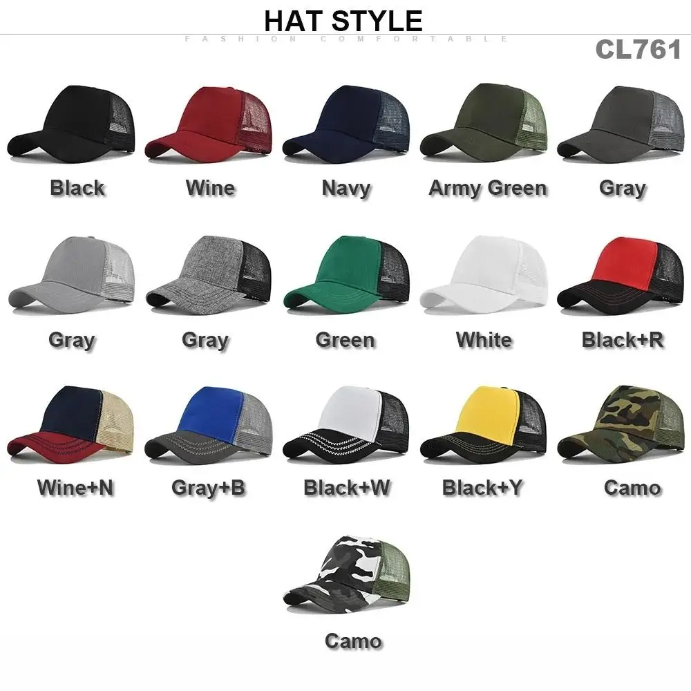 Casual 5 Panels Baseball Cap Breathable Hard Top Cap Solid Color Trucker Hat