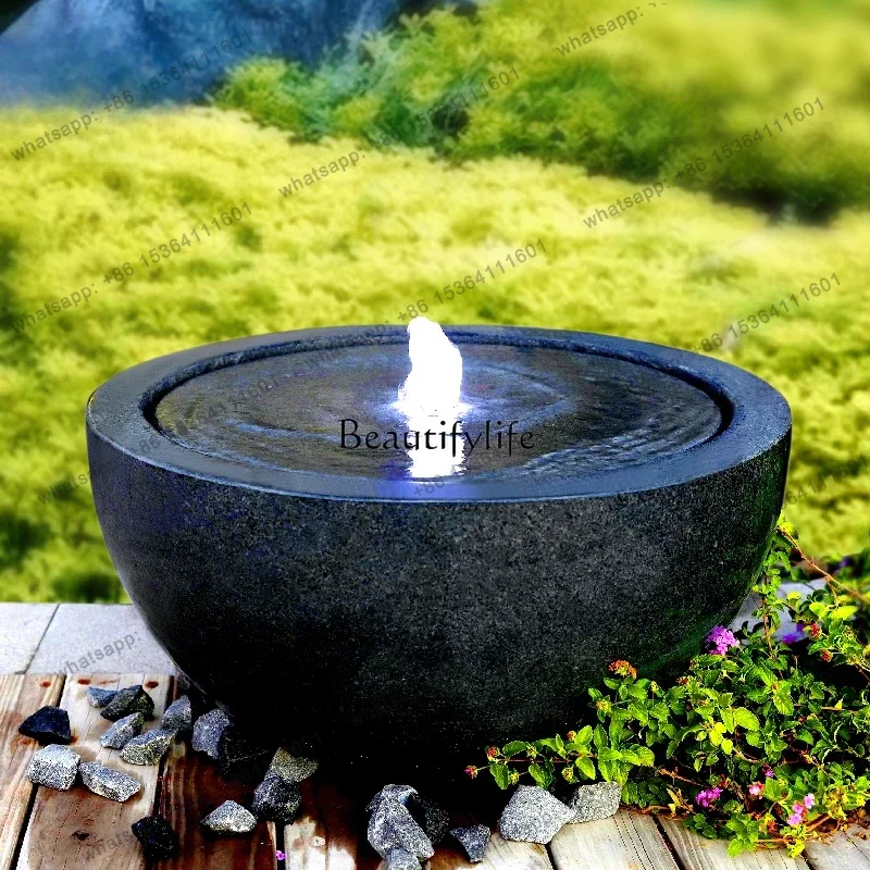 jj4 Stone-Carved Fountain Stone Bowl Waterscape Flowing Water Ornaments Simple Modern Granite