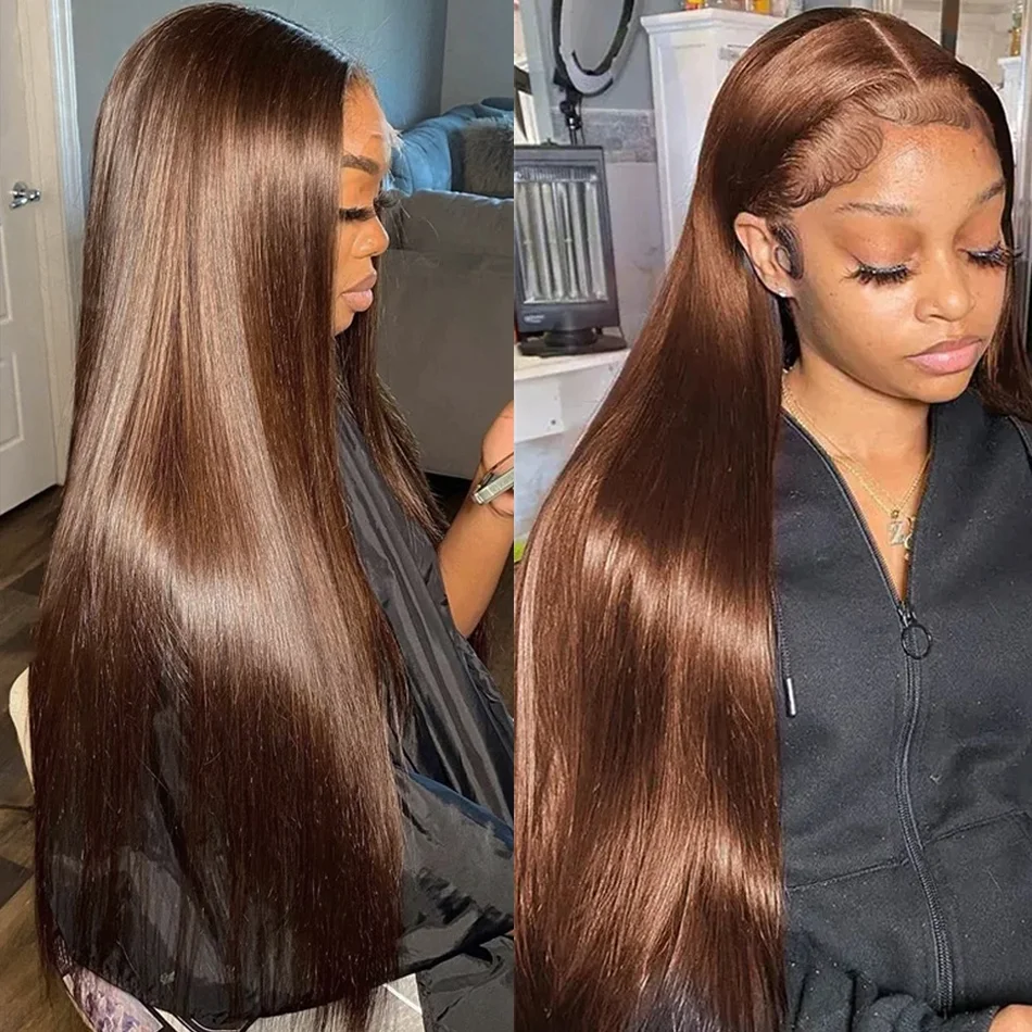 

30 40 Inch 13x4 13x6 HD Transparent Bone Straight Lace Front Wigs 250 Density Brazilian Chocolate Brown Human Hair Wig For Women