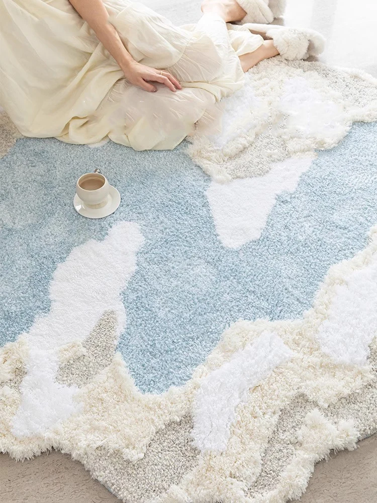 

Blue Sky White Clouds Pattern Irregular Carpet for Living Room Soft Fluffy Kids Room Carpet Cloakroom Bedside Floor Mat Bedroom