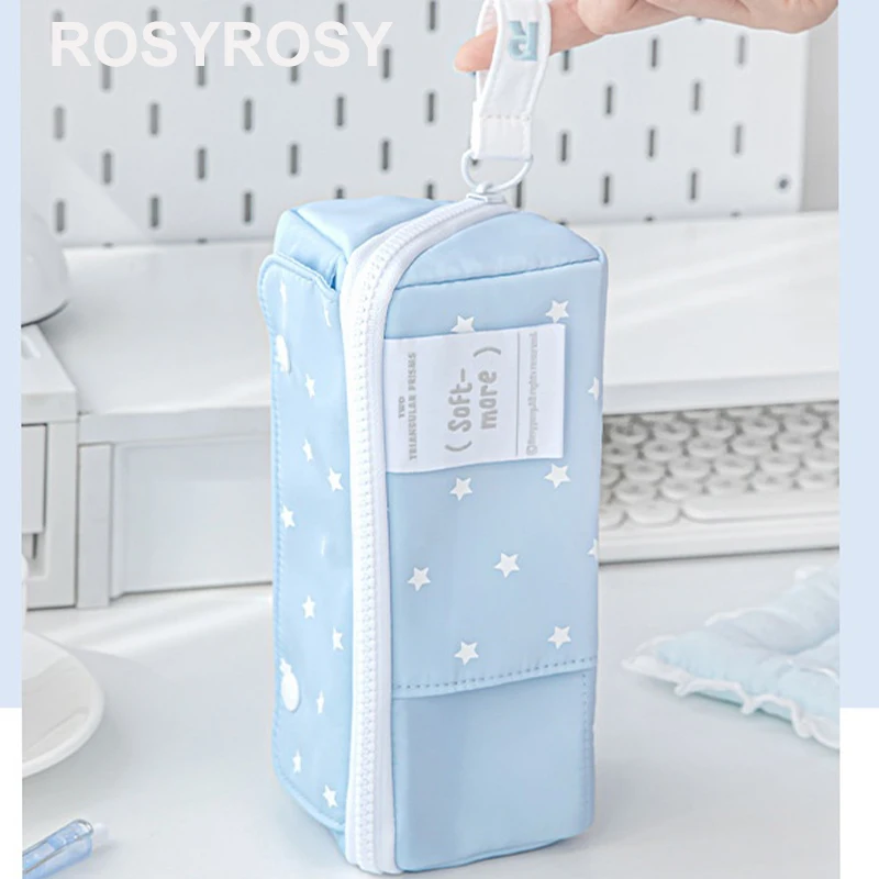Rosyposy Essential Prism Pencil Pouch All in One Stationery Organizer External Slots Snap Pockets Detachable Strap 2-Zipper Case