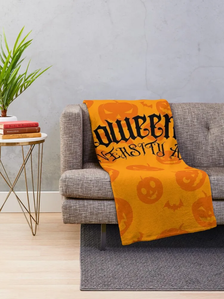 Halloweentown University Alumni pumpkin background Throw Blanket blankets and throws heavy to sleep Blankets