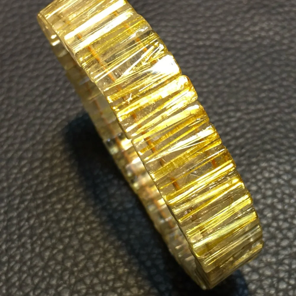 14*5.5mm Natural Golden Rutilated Quartz Bangle Women Fashion Charm Crystal Healing Energy Gemstone Yoga Jewelry 1PCS