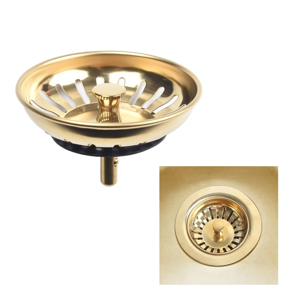 Kitchen Sink Strainer 83mm Stainless Steel Sink Core Strainer Waste Bowl Drain Basket Filter Gold Sink Food Catcher Replacement
