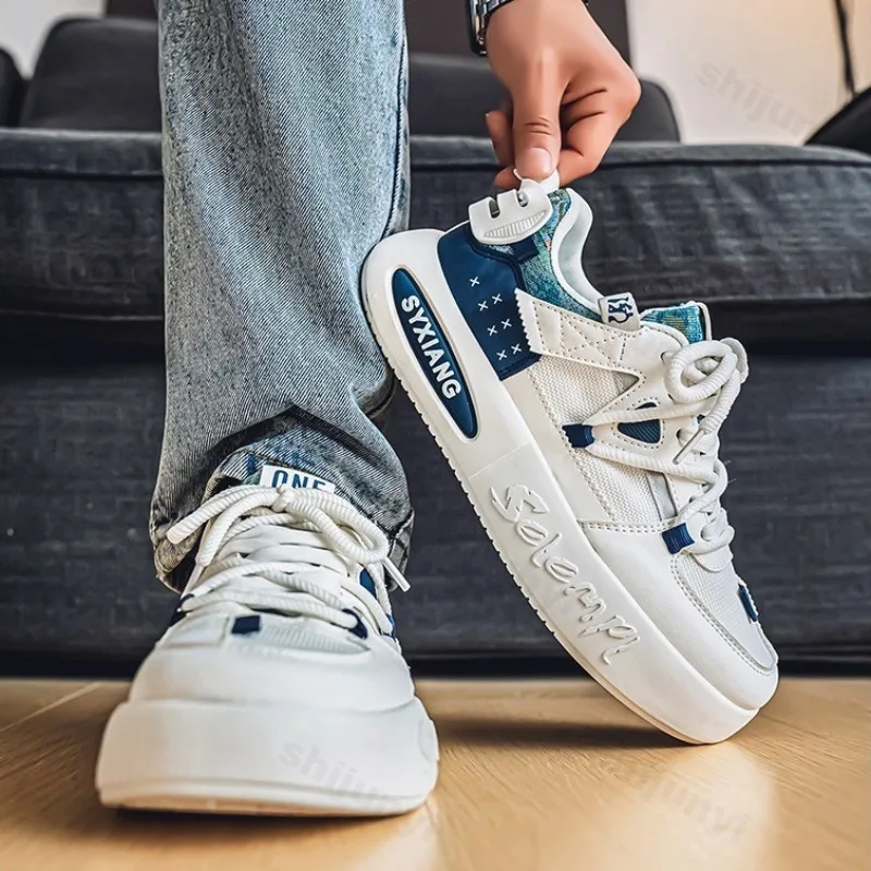 

Мужская модная повседневная спортивная обувь, новинка 2025, летние дышащие универсальные туфли с сеткой на толстой подошве, низкие удобные кроссовки на массивном каблуке