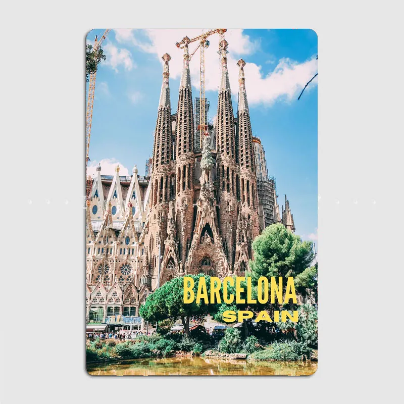 

Travel Barcelona Scenic Spot Retro Posters Metal Poster Pub Sign Garage Club Bar Indoor Wall Room Decoration Home Decor
