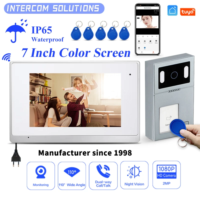 

Tuya Smart Intercom 7 " Touch Screen Mobile Phone Remote Home Automation TCP IP Video Door Phone