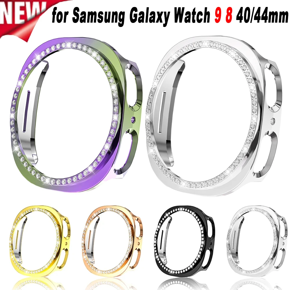 Diamond Bling PC Case for Samsung Galaxy Watch 9 8 44 40mm Hollow Hard Case Protective Replacement Accessory Kit Fashion Sport