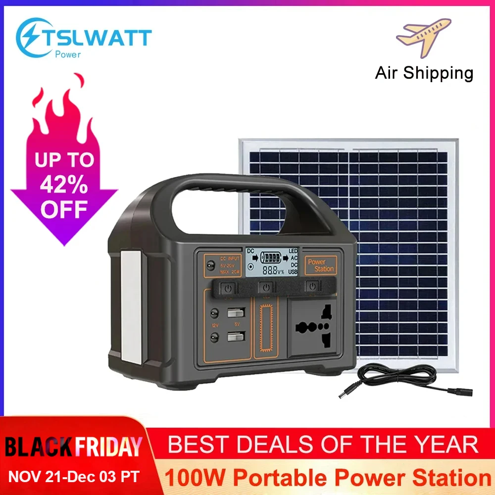 100W Portable Power Station Solar Generator 110V 220V Power Bank Power Charging Station Camping Battery Solar Power Plant Home