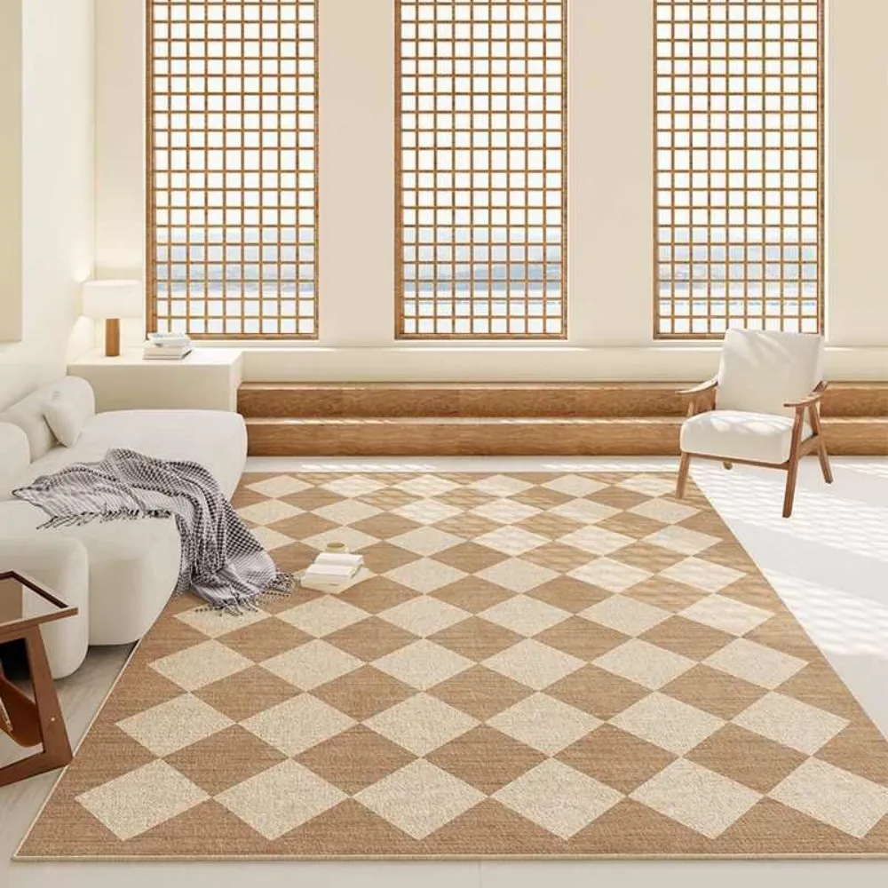 

VIKAMA Nordic Style Checkered Rug Non Slip Wear Resistant Versatile Home Decor Rug For Living Rooms Bedrooms Study Areas