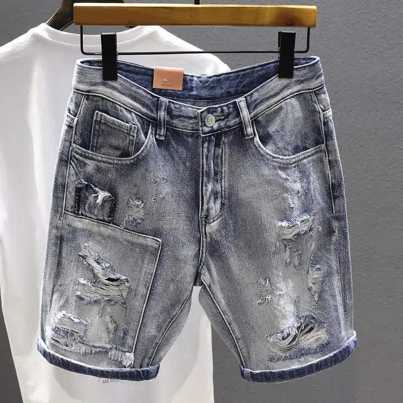 Men's Short Jeans Pants Graphic Ripped With Text Male Denim Shorts Harajuku Xxxl Blue Thin Sale Youthful Emo Y2k Fashion Emo