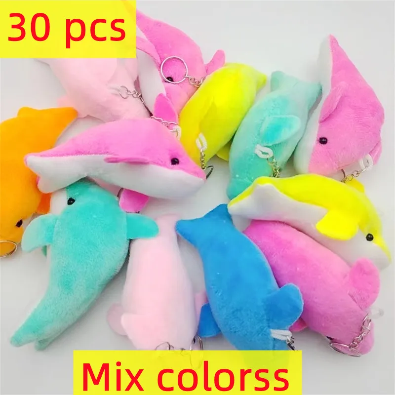 30Pcs Cute Dolphin Plush  Keychain Animal Key Rings For Women Bag Pendants Wedding Party Birthday Gifts