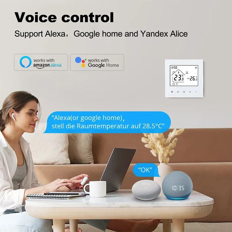 Imagem -03 - Wifi Termostato de Aquecimento Inteligente Display Lcd Controle de Voz Alexa Tuya Alice Elétrico Água Piso Controlador de Temperatura M4ahgb