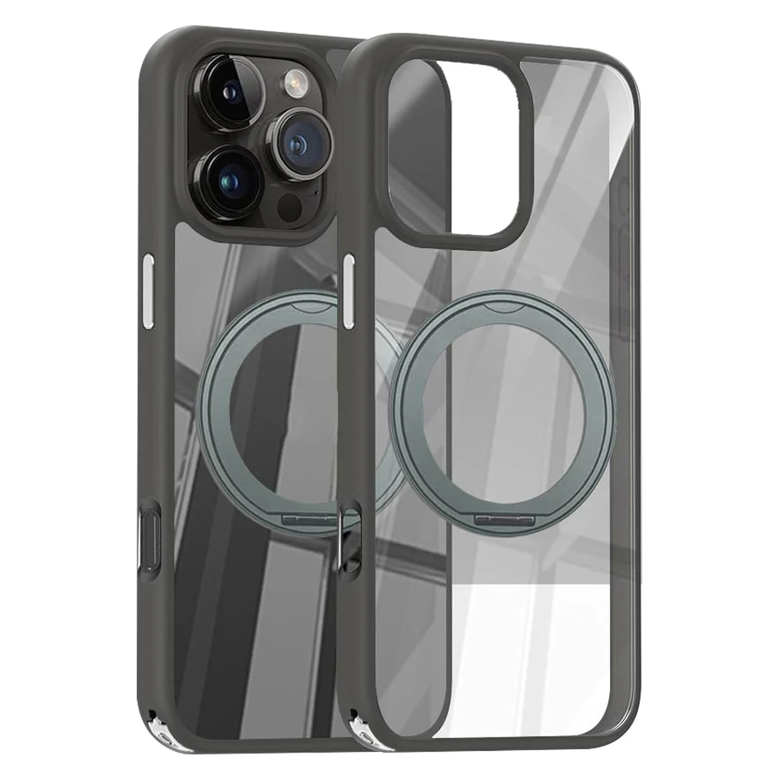 Case for iPhone 16 Pro Max/16 Pro/16 Plus/16 Transparent Case with 360° Rotating Stand & Metal Buttons Compatible with Magnetic