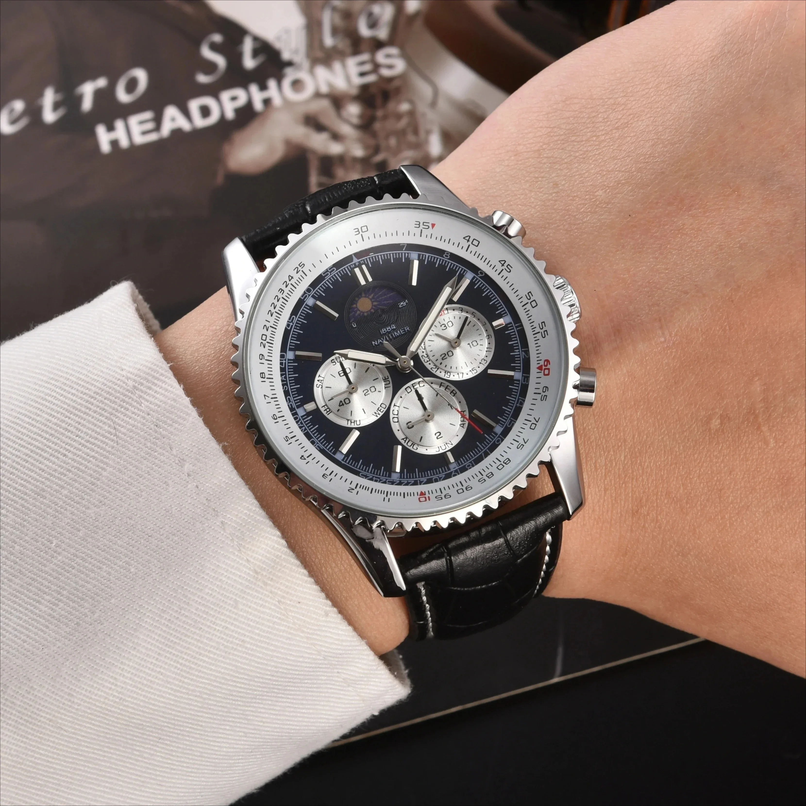 

Luminous Calendar Waterproof Multi Function Fancy Round Automatic Watch Stainless Watches Luxury Quartz Clock Trend Men Watches