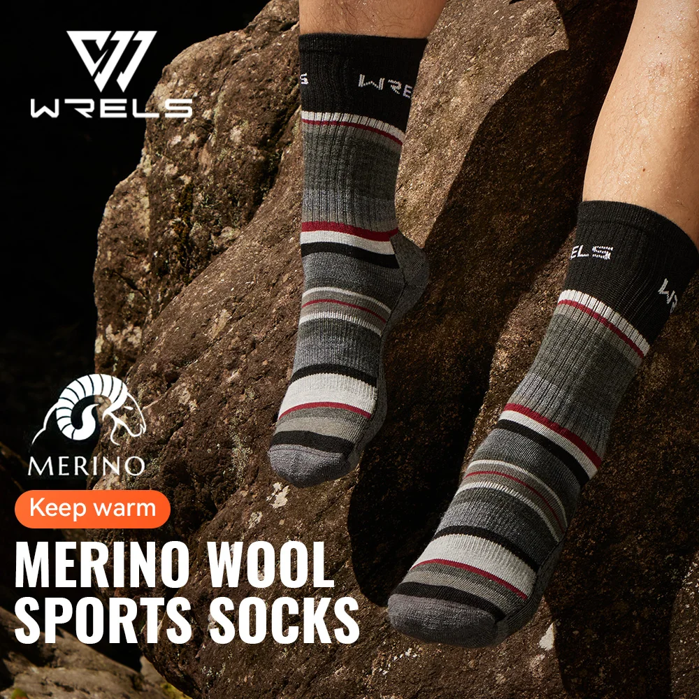

WRELS Merino Wool Hiking Socks Thermal Warm Winter Cushioned Moisture Wicking Socks Breathable Sports Socks Running Skiing Socks