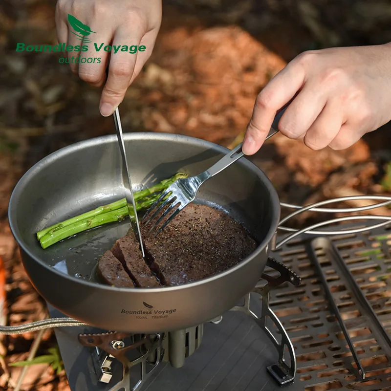 Pure Titanium Flat Bottomed Wok With Lid, Portable Ultra Light Health, Outdoor Camping, Picnicking, Frying Pans,Cooking Utensils