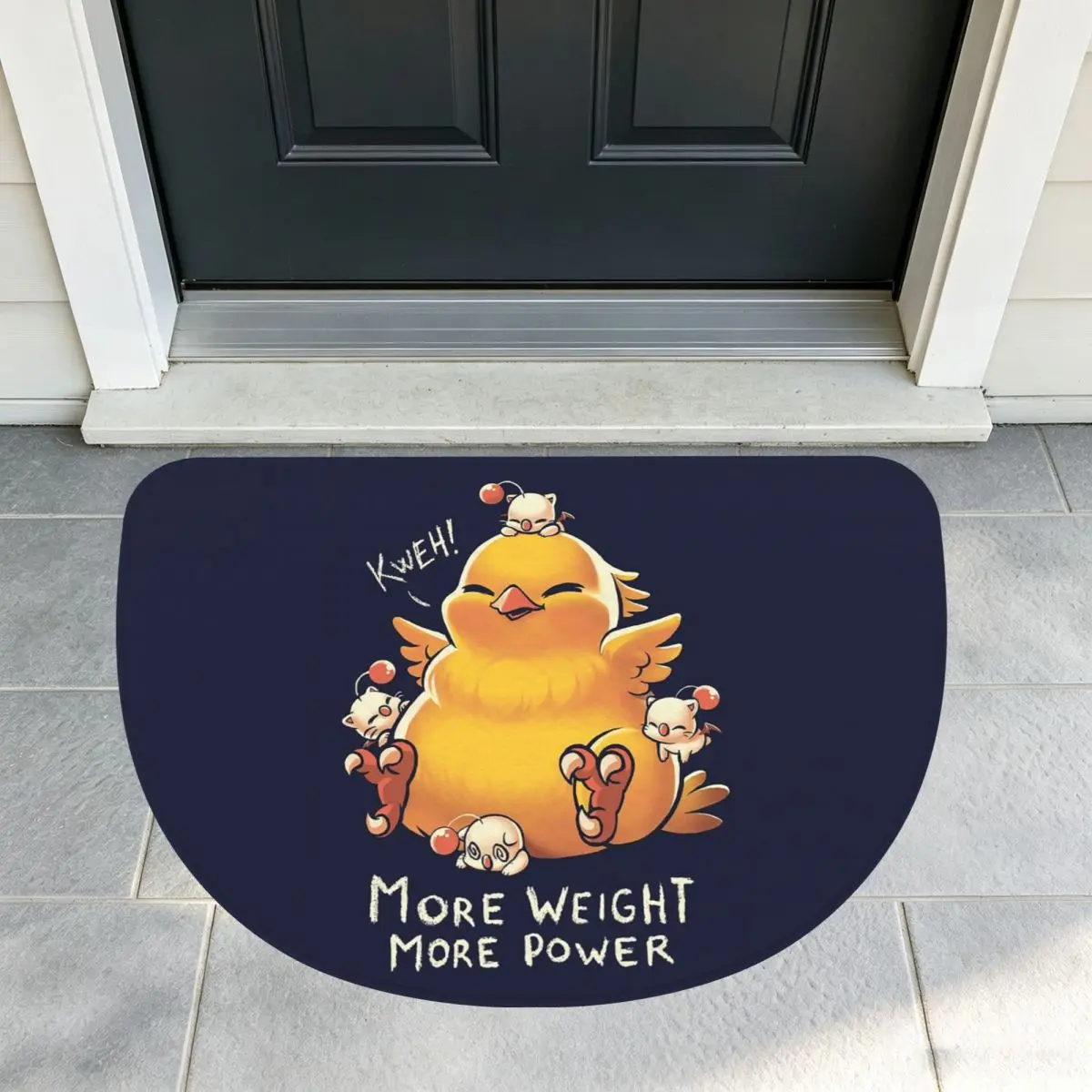 Funny Fat Chocobo - Big Power Soft Flannel Half Round Doormat Non Slip Bathroom Mat Absorbent Floor Carpet for Home Bedroom