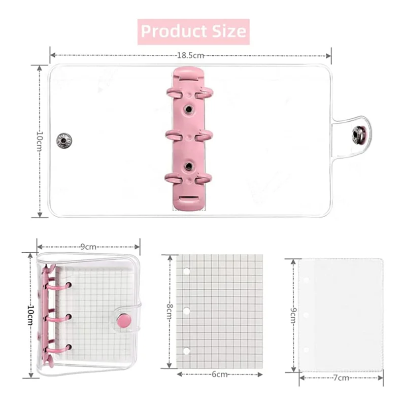 8 عبوات من أغطية الموثق الصغيرة الشفافة المكونة من 3 حلقات مع صفحة داخلية شبكية و24 قطعة جيوب مجلدة (3 قطع/مجموعة)