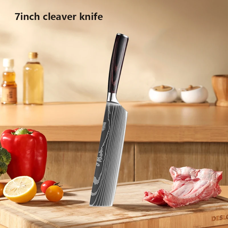 NONE Küchenmesser Laser Damaskus Japanisch Santoku Messer Fleisch beil Profession elles Kochmesser Kochmesser Küchen zubehör 8