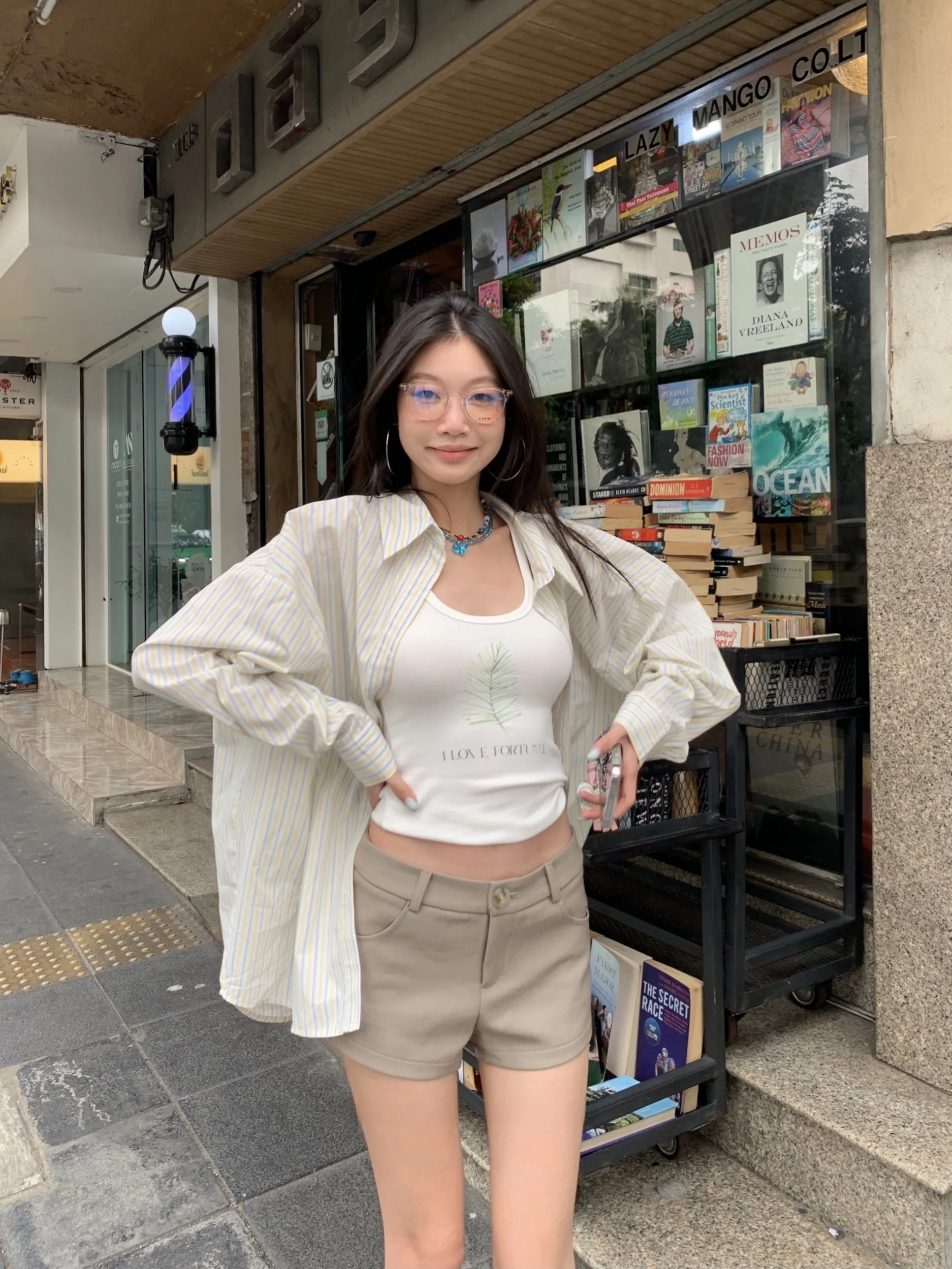 

Fortunee Casual Striped Long Sve irt Women's Loose Sle Mid-Length Slimming Lazy Faion Spring Summer Top