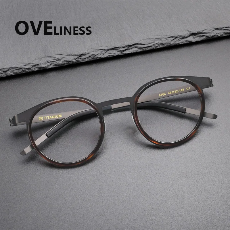 

Оправа для очков из ацетата и титана, мужская, брендовая, круглая, в корейском и японском стиле, ультралегкие, безвинтовые, датские очки