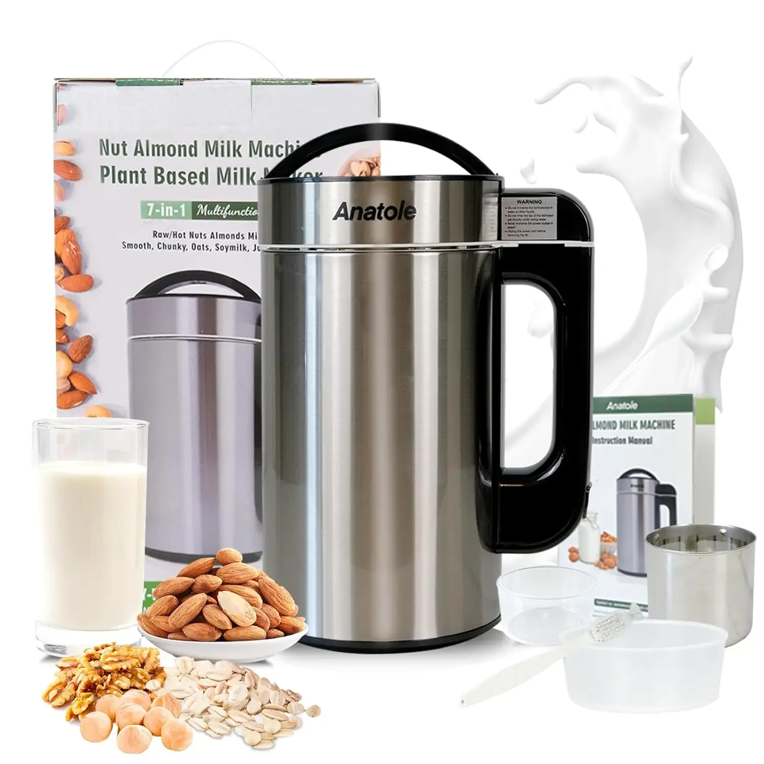 Máquina automática para hacer leche de nueces, máquina de acero inoxidable 7 en 1 para leche de almendra cruda, leche de vaca a base de plantas, 51oz, 1500ml