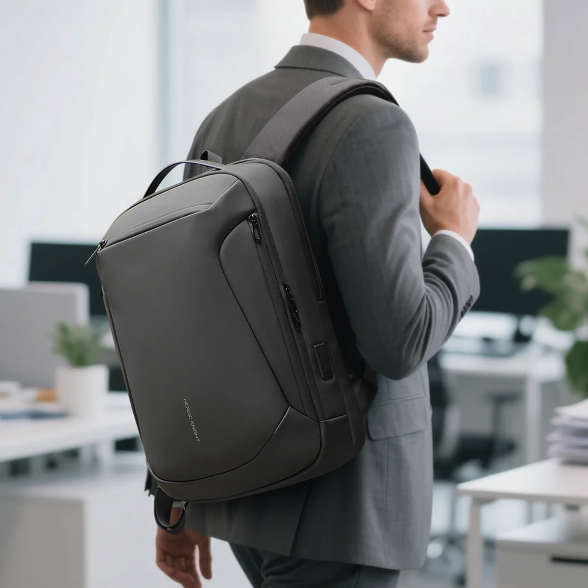 حقيبة ظهر للأعمال متعددة الوظائف من هيرويك نايت للرجال مقاومة للماء والتنقل مع حقيبة ظهر للكمبيوتر المحمول مع حقيبة ظهر واسعة للسفر عبر USB #3