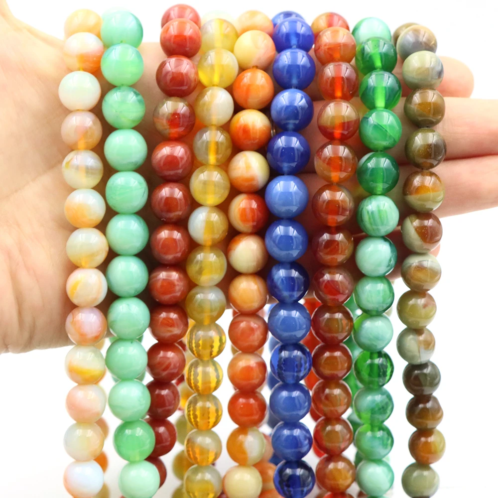 Red Agate Crystal Glass Color Chalcedony Bead Round Orange Blue Loose Spacer For Jewelry Making Diy Necklace Bracelet Accessory