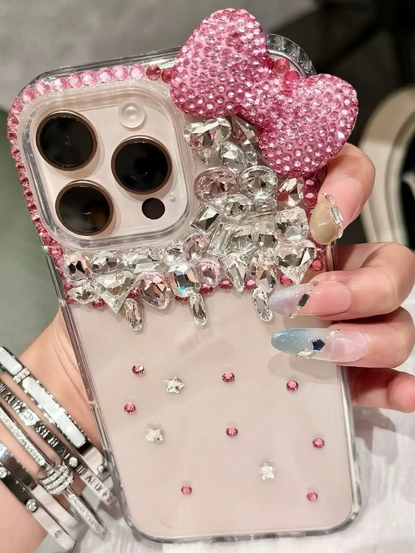 

Luxury 3D Bow Rhinestone Phone Case For iPhone 16 15 14 13 12 17 Pro Max Kitty Glitter Sparkle Crystal Diamond Bling Cover Air