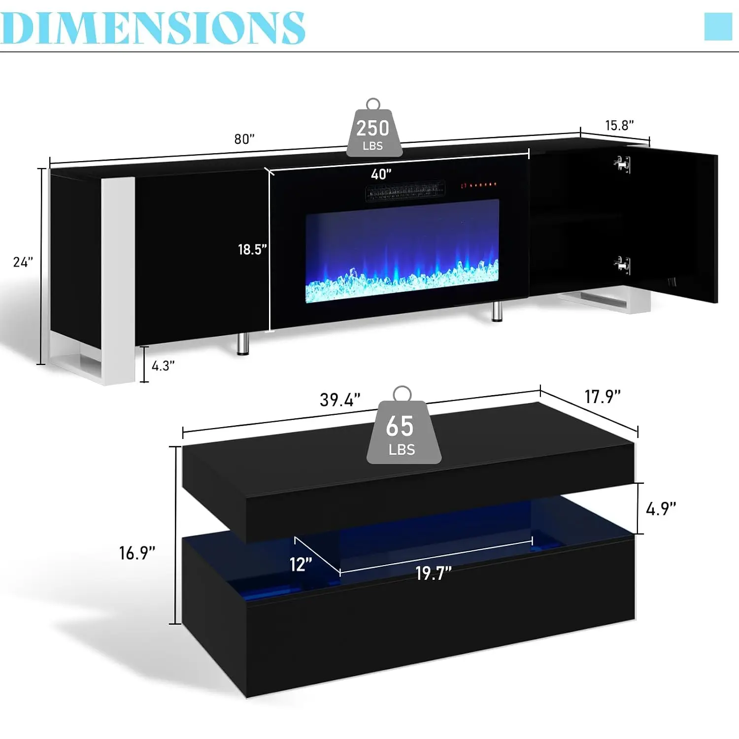 3-Piece Living Room Table Set with 80